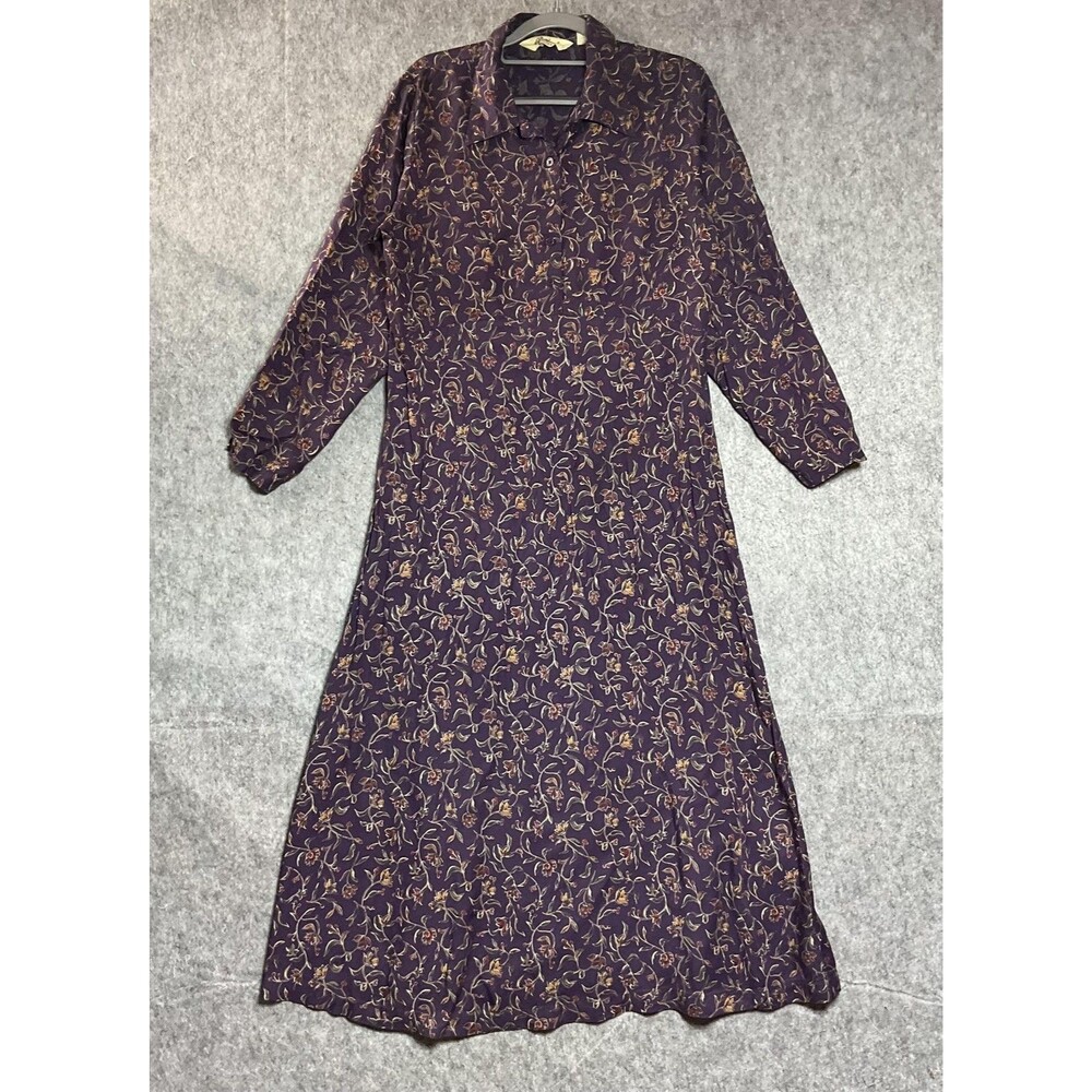 Vintage Eddie Bauer Dress Womens Large Purple Floral Rayon Maxi Hong Kong